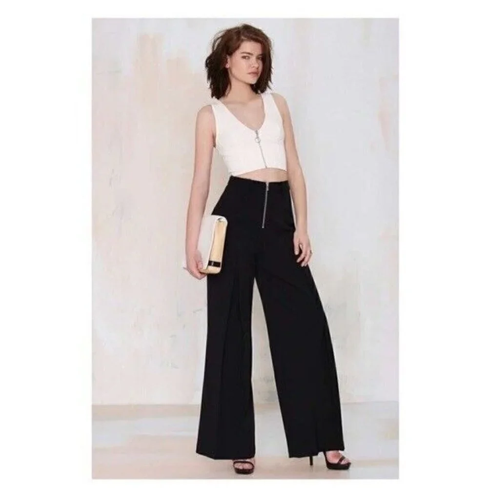 Nasty Gal Women's I'm Bossy Black Wide Leg High Waist Trousers Pants Size XS - Picture 12 of 13